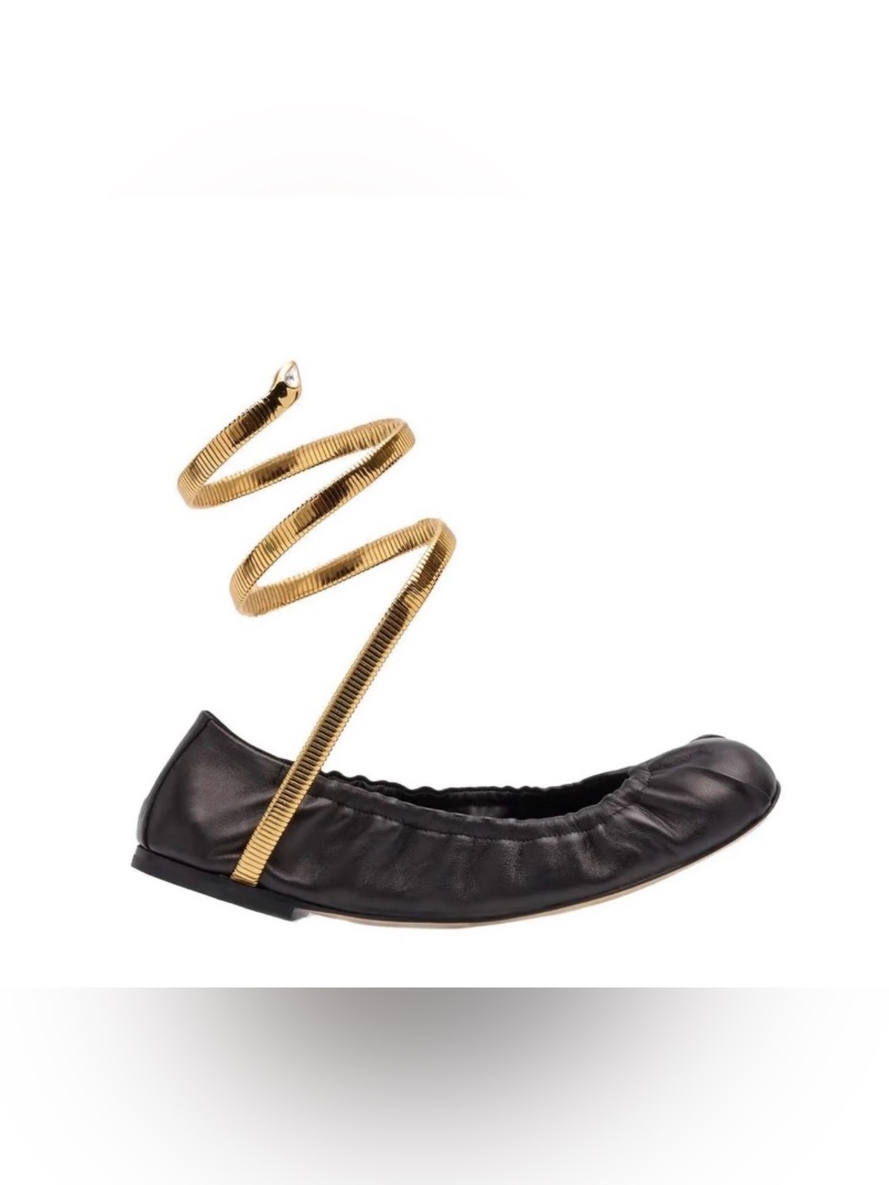 Rene Caovilla Ballet Flat with Gold Coil Ankle Wrap